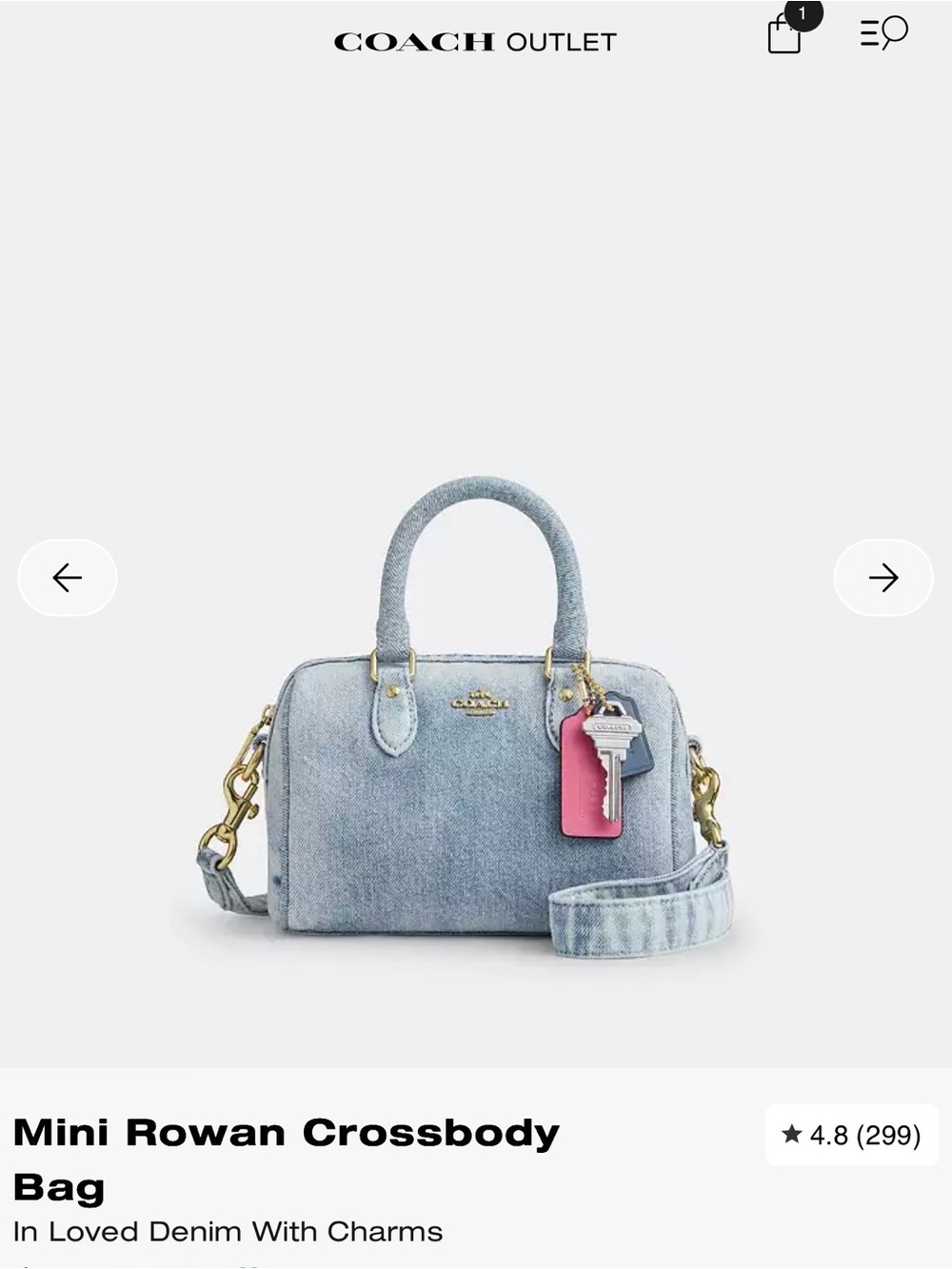 Coach Mini Rowan Crossbody Bag in Loved Denim with Pink Charm